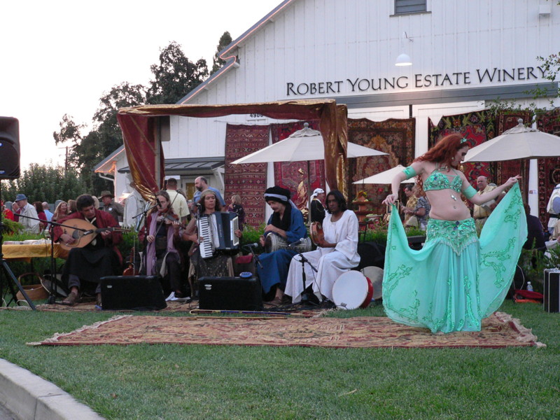 Professional Raqs Sharqi performer Zahara dances to music by Al 'Azifoon with Helm at On the Road to Marrakech event at Robert Young Estates Winery, 4960 Red Winery Road, Geyserville, CA 95441 in September 2007.